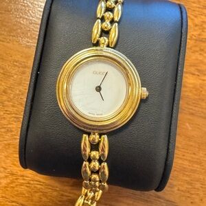 Gucci Gold Rice-link Watch Interchangeable Bezel Face New Battery Extra links